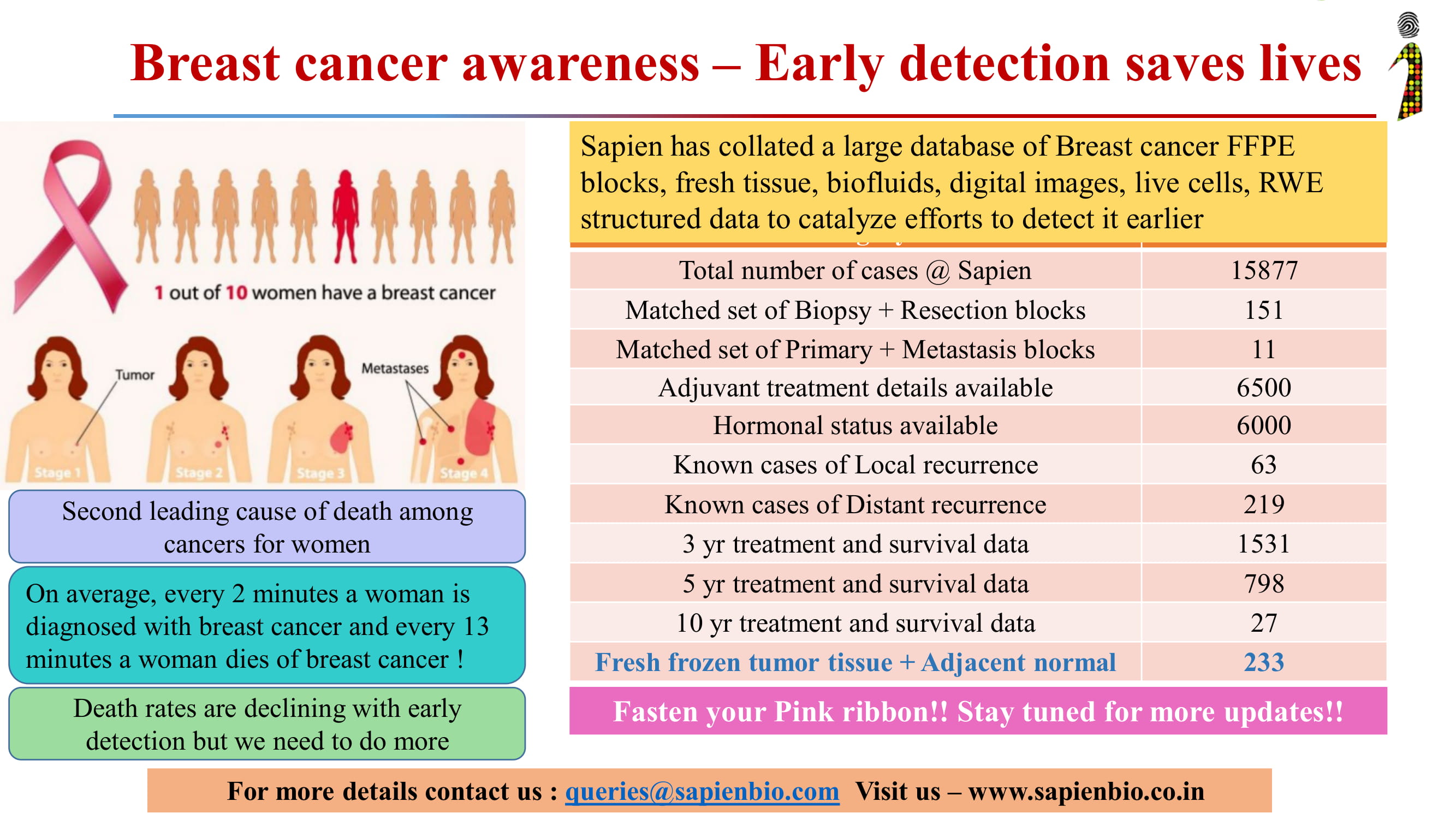 Breast cancer remains a significant societal, clinical and scientific  challenge. It is very crucial to understand the epidemiology, epi/genetics,  molecular pathology, cell and protein biology and the influence of hormones  on its